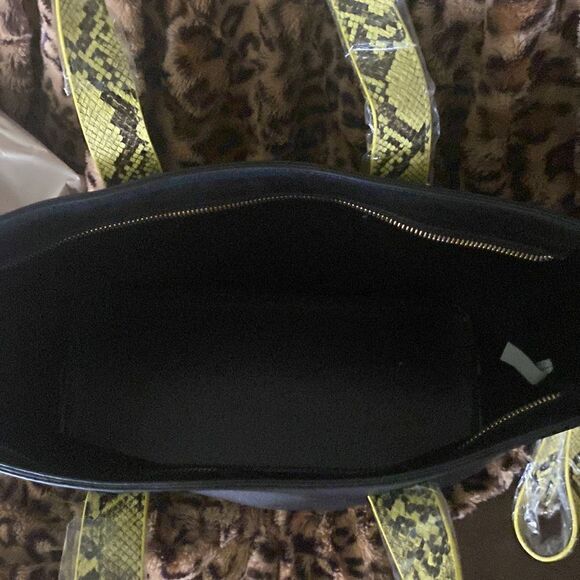 Black Faux Leather Neon Green Snakeskin Tote - Picture 5 of 8